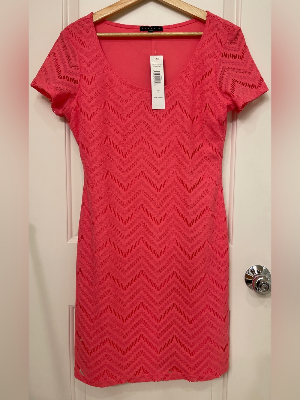 Tiana B. Chevron Lace Dress - Coral Pink